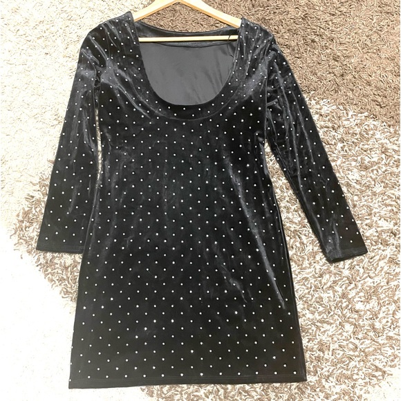 H&M Studded Rhinestone Long Sleeves Short Bodycon Dress Size M - Picture 9 of 13